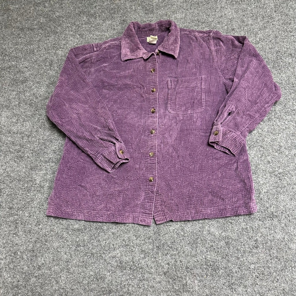 L.L. Bean Shirt Womens Size Medium Purple Corduroy Cotton Long Sleeve Button Up